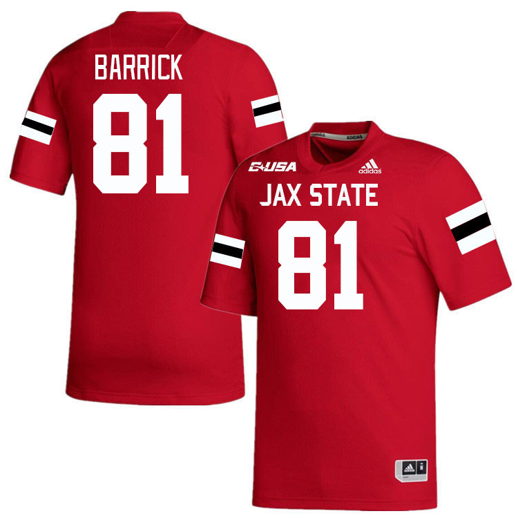 #81 Jacob Barrick Jacksonville State Gamecocks College Football Jerseys Stitched-Red